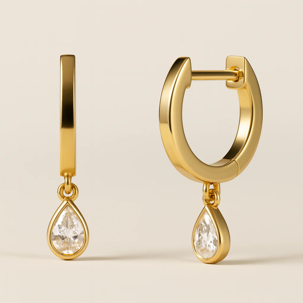 Bezel Diamond Pear Drop Huggie - Image 5
