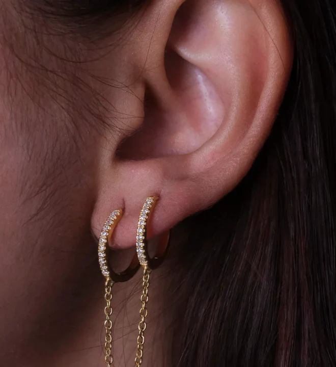 Diamond Hoop Chained Earrings - Image 6