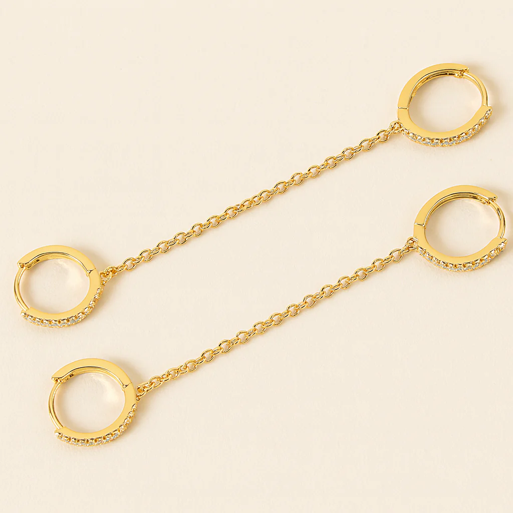 Diamond Hoop Chained Earrings - Image 7