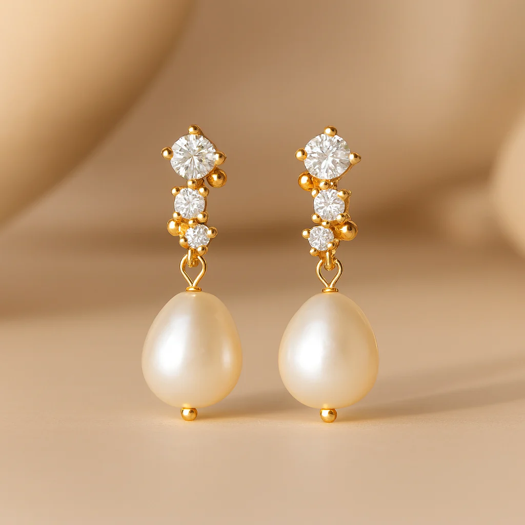 Diamond Pearl Drop Earrings - Image 3