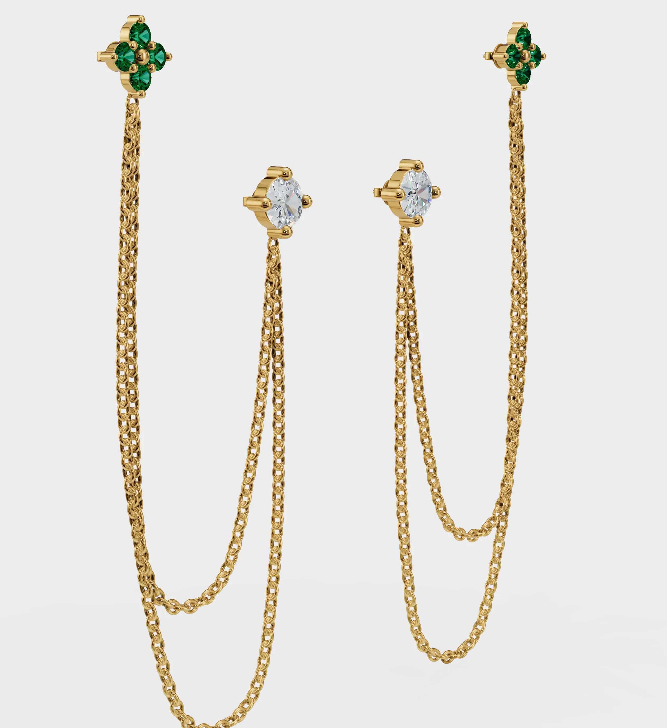 Emerald Diamond Duet Chain Earrings - Image 3