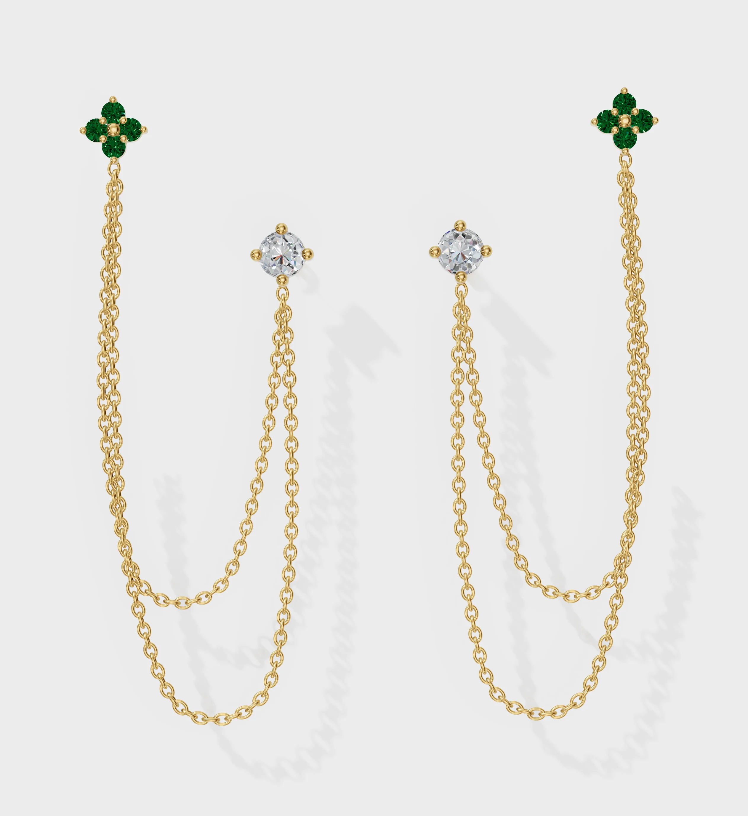 Emerald Diamond Duet Chain Earrings - Image 4