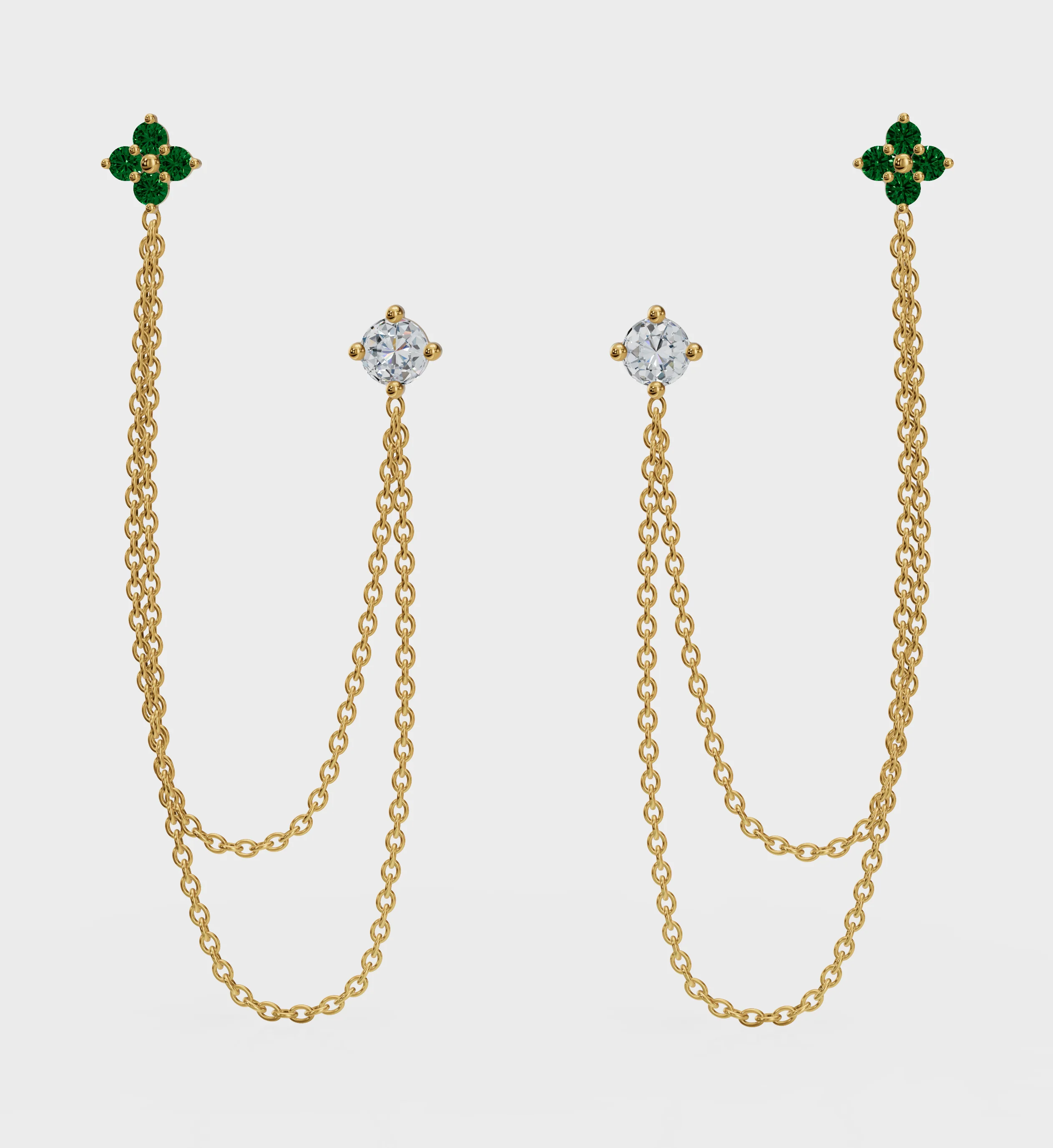 Emerald Diamond Duet Chain Earrings - Image 5