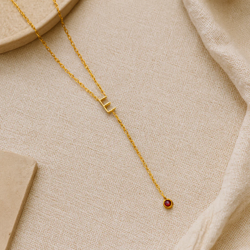 Initial Lariat Ruby Necklace - Image 4