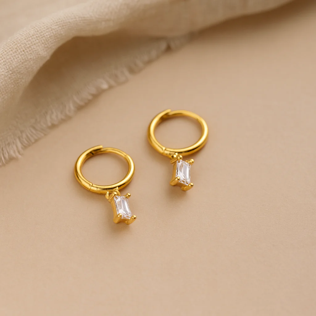 Oblong Diamond Drop Huggie - Image 2