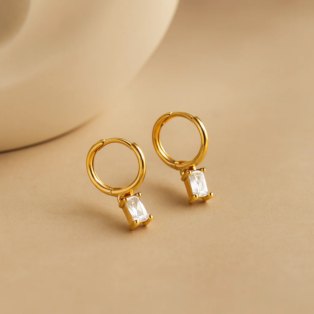 Oblong Diamond Drop Huggie - Image 4