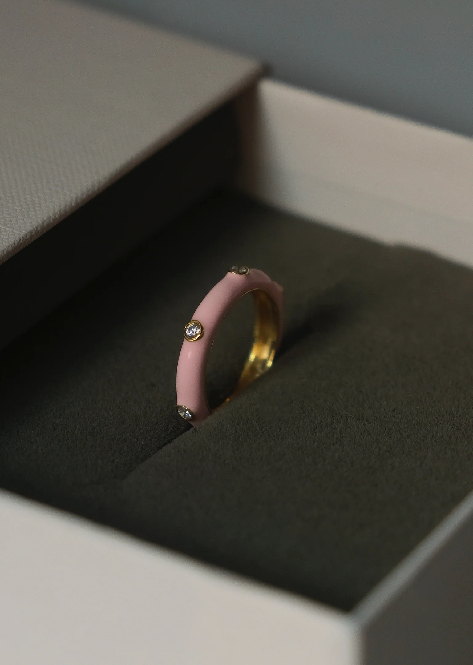 Pastel Pink Studded Enamel Ring - Image 3