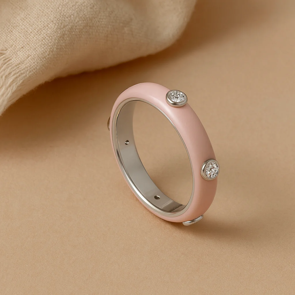 Pastel Pink Studded Enamel Ring - Image 4