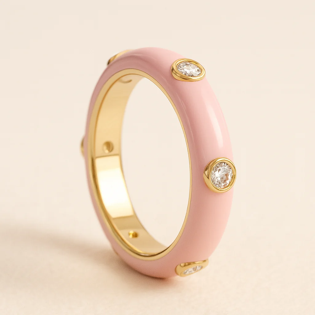 Pastel Pink Studded Enamel Ring - Image 5