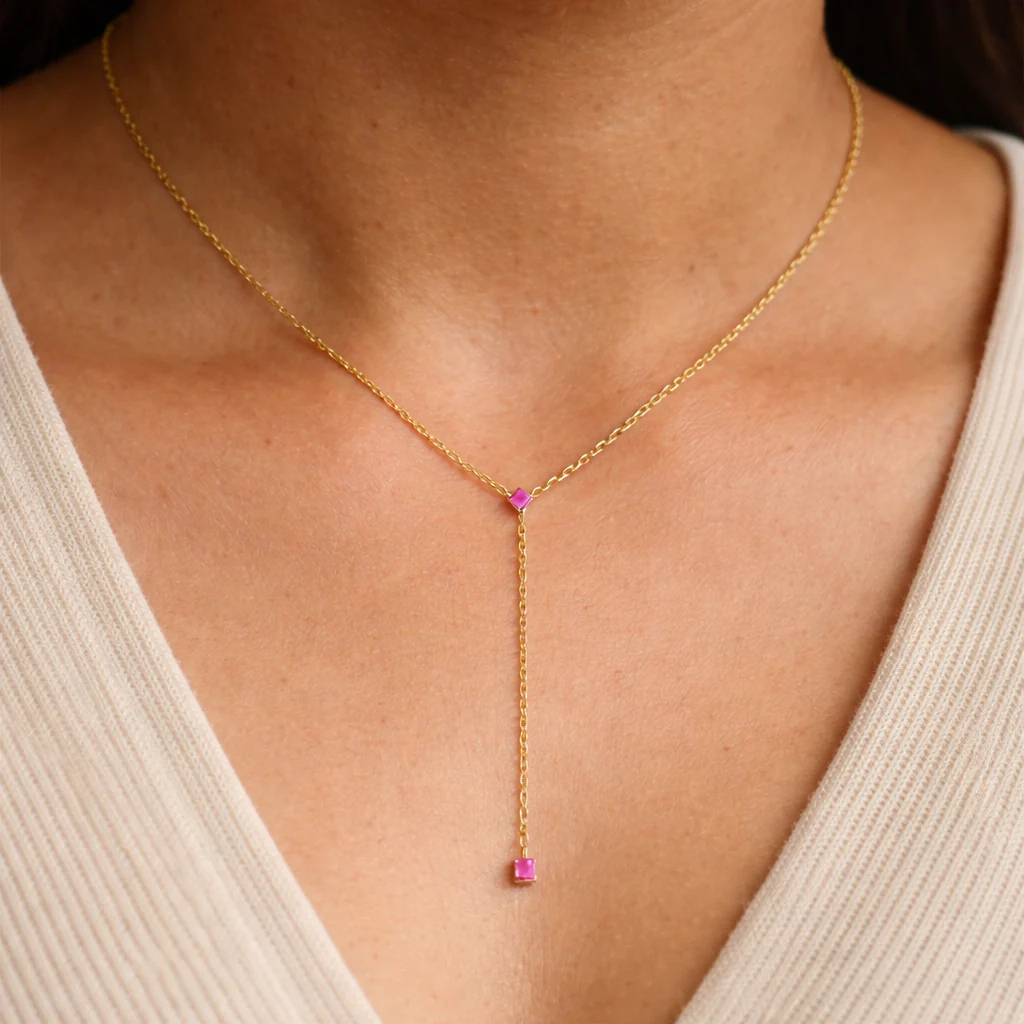 Ruby Drop Lariat Necklace