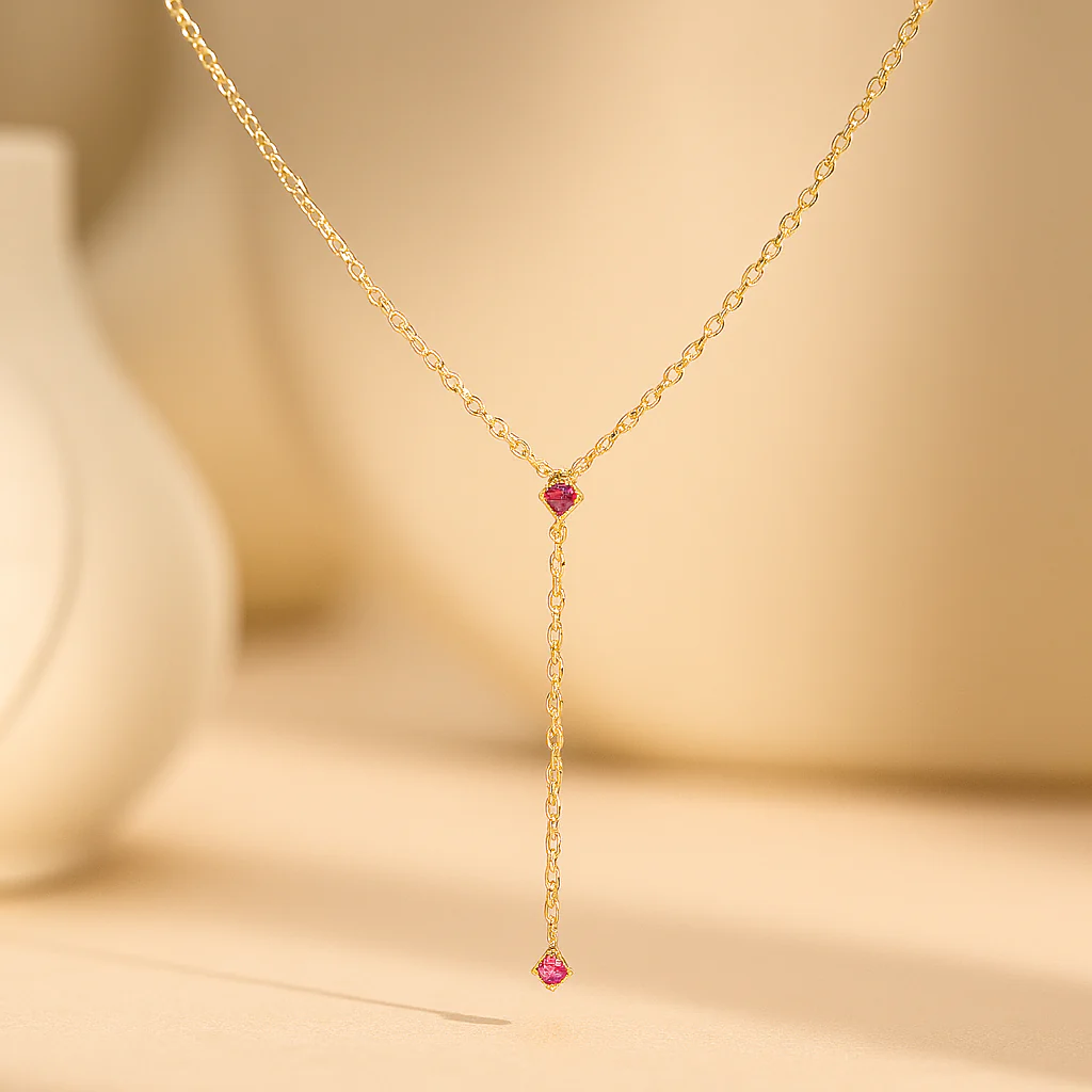 Ruby Drop Lariat Necklace - Image 3