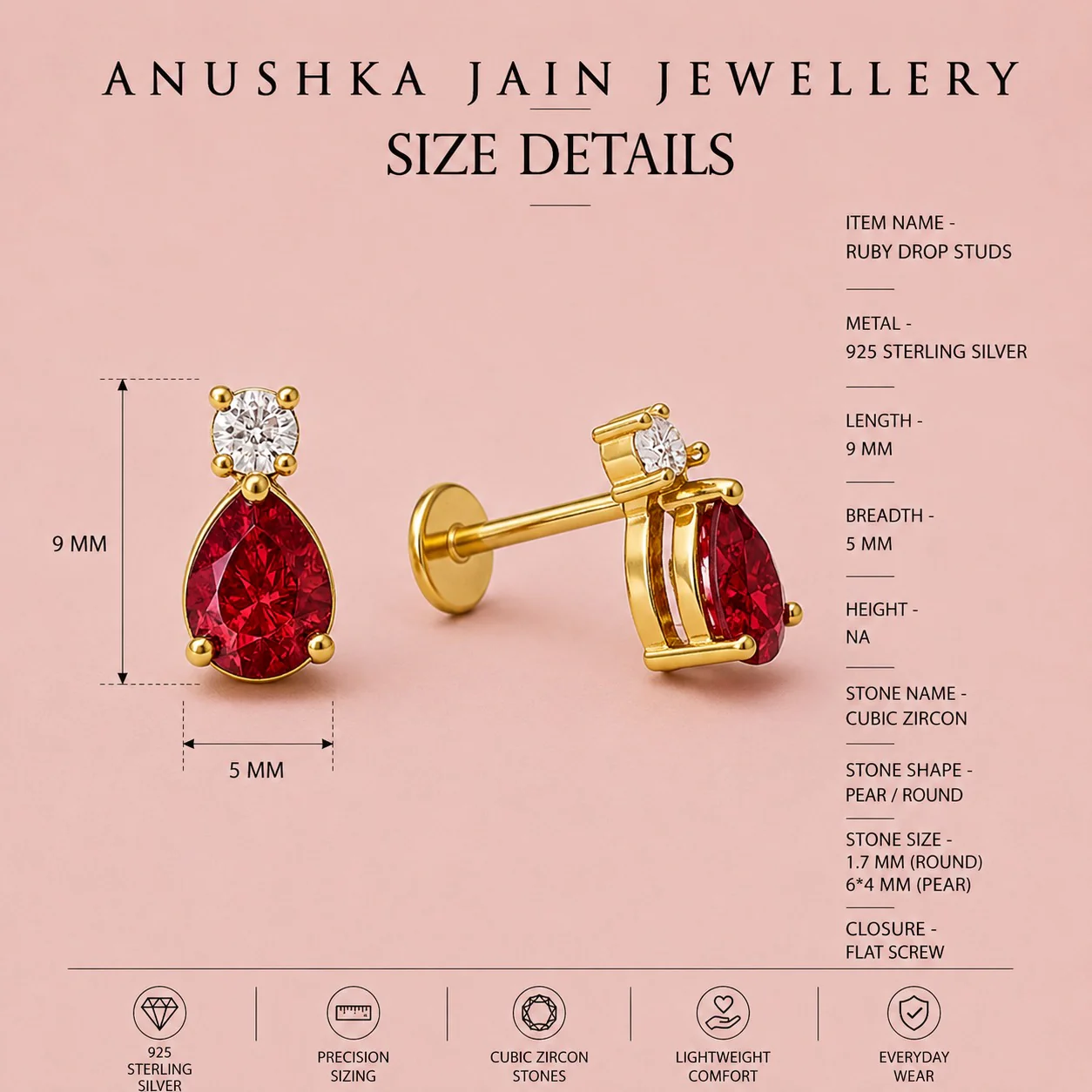 Ruby Drop Studs - Image 4