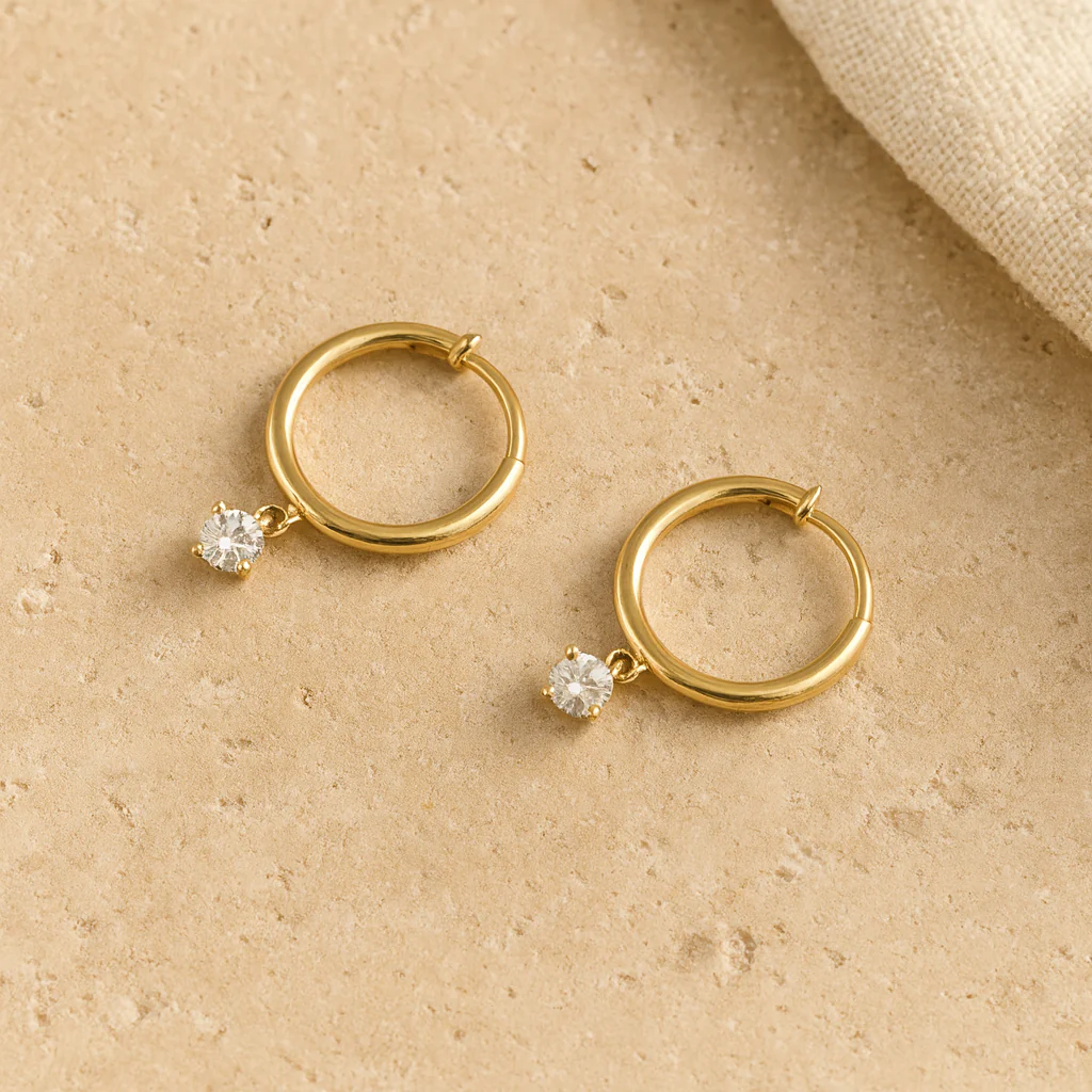 Single Diamond Drop Huggie - Image 3