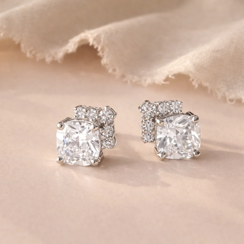 Square Diamond Line Studs - Image 4