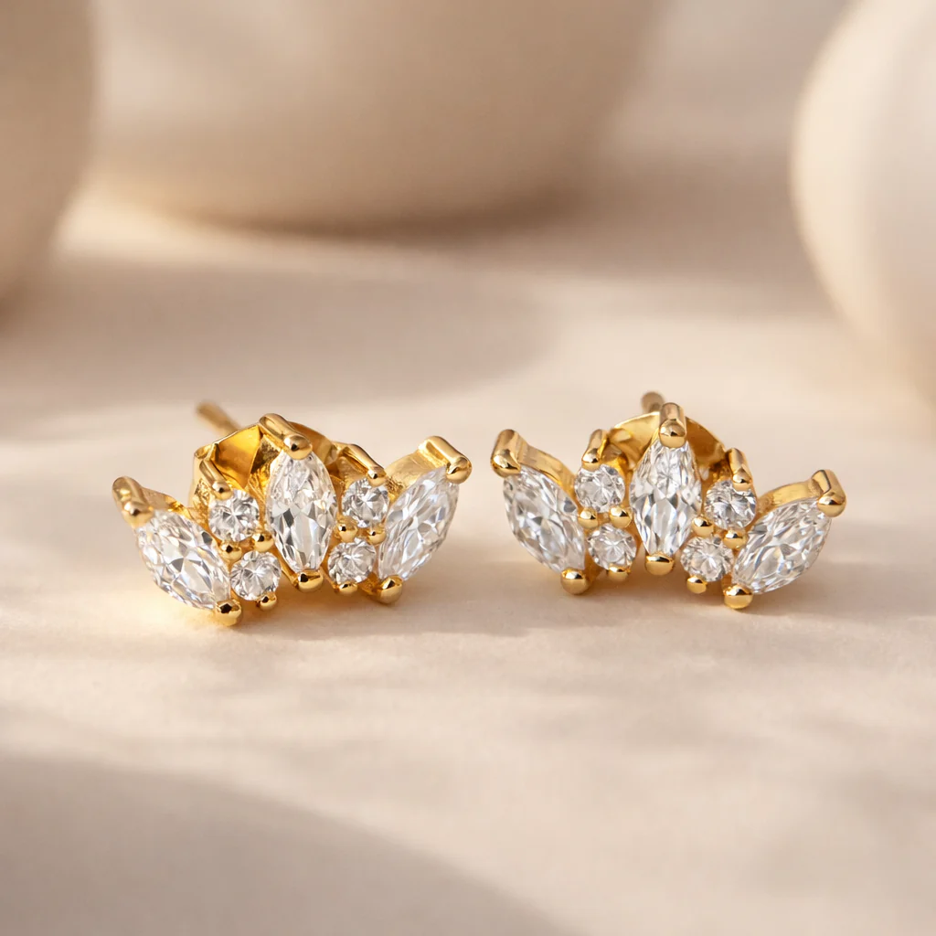 Tri Diamond Marquise Studs - Image 2